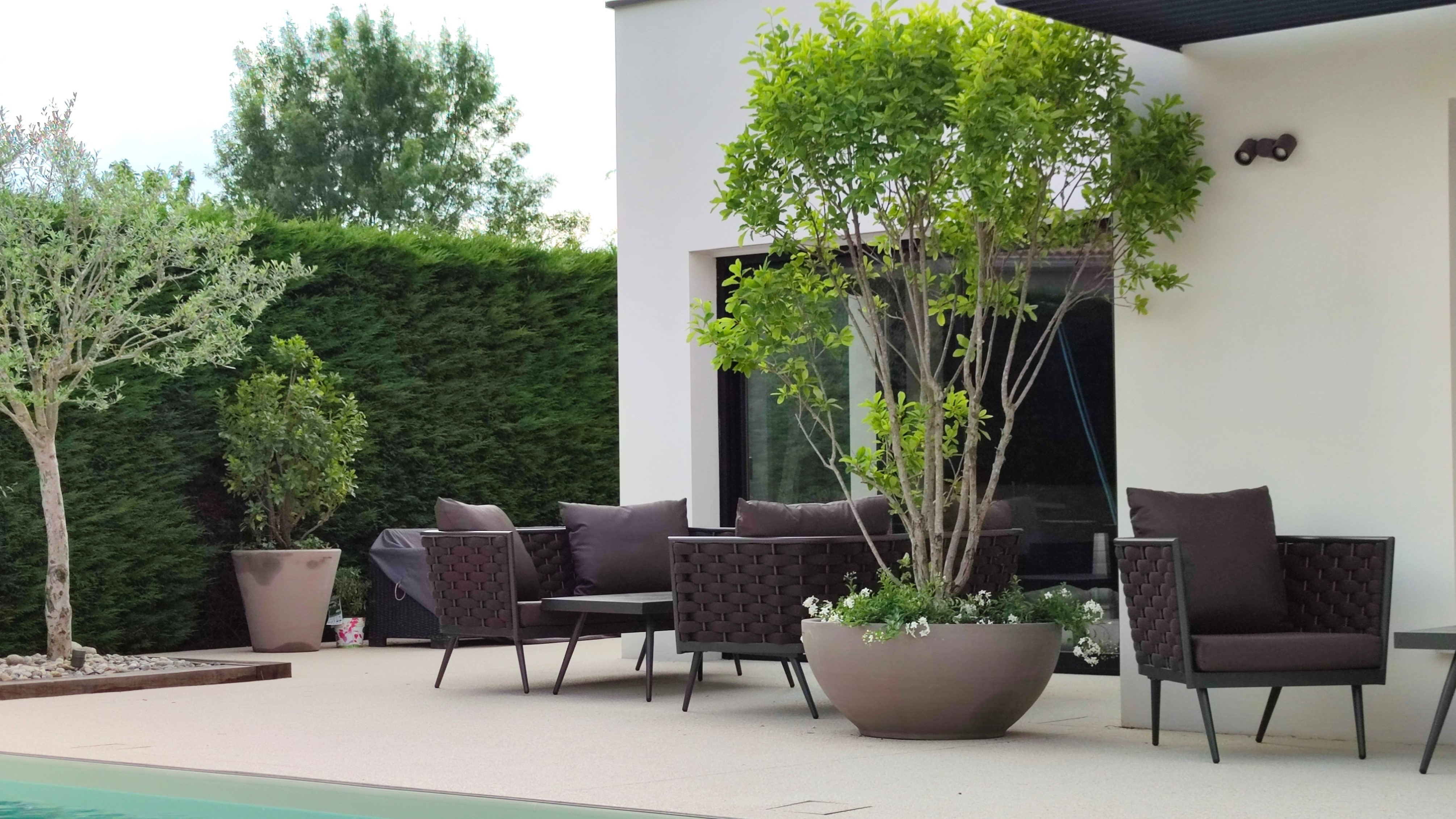 Terrasse contemporaine oliviers design Toulouse — Urbanessence